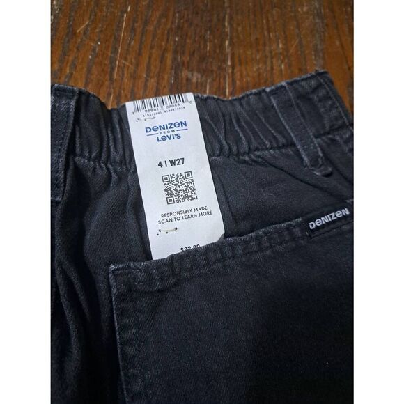 New Sz 4 27" Waist Black High Rise Denizen Levis Loose Taper Cotton Denim Jeans - Picture 4 of 4